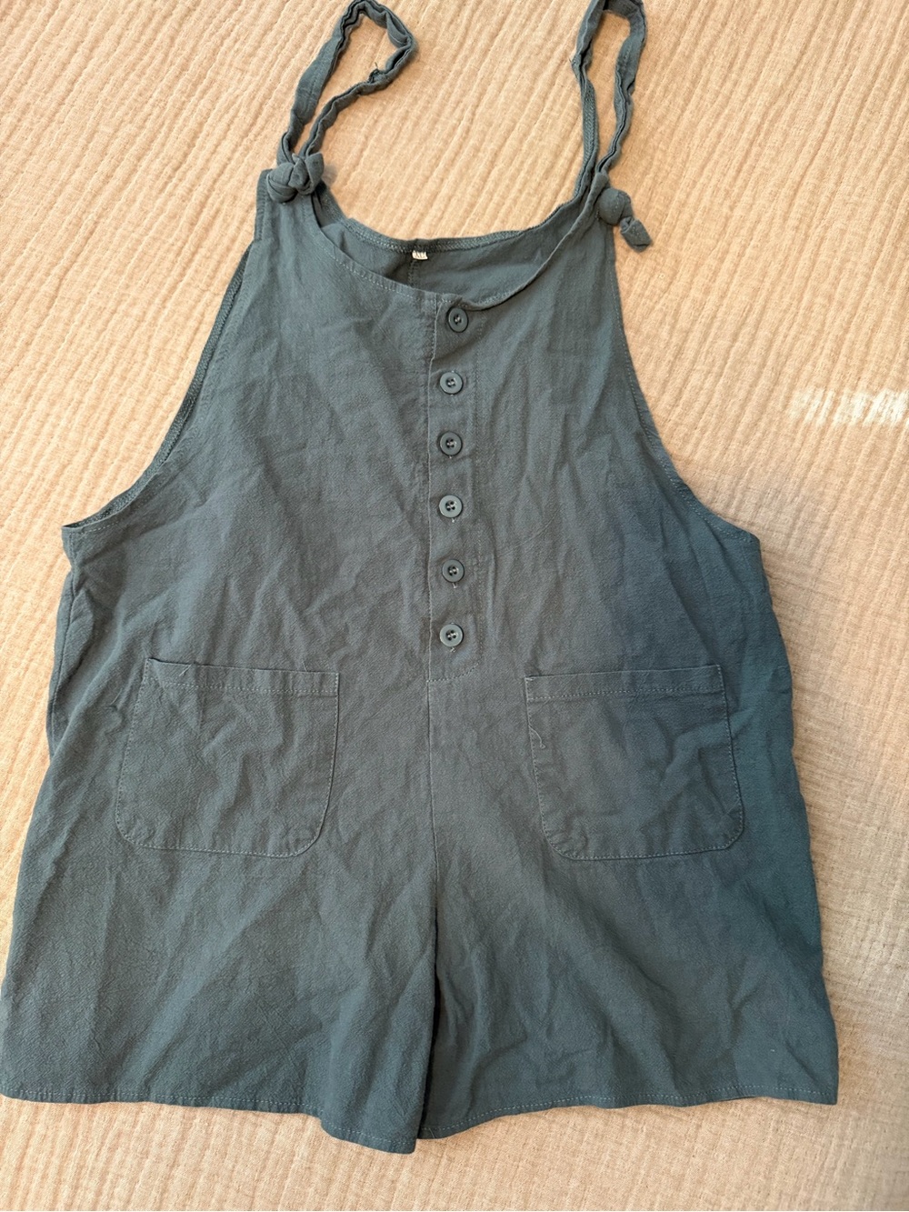 Button-Front Sleeveless Romper in Sage Green